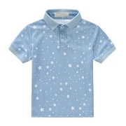 Cethrio Toddler Boys Polo Shirts, Fashion Short Sleeve Printed Button Summer Tops Blue Size 3 T